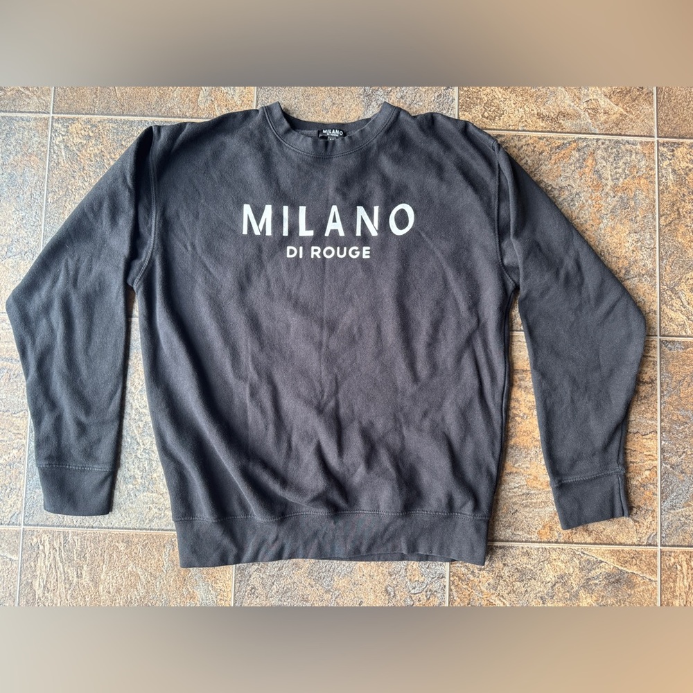 Milano di Rouge Signature Logo Crewneck Sweatshirt- Black, Unisex Size Medium